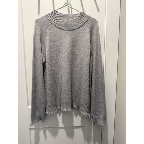 Women’s Michael Stars Mock Neck Frayed Cuff/Hem Exposed Seam Gray Sweater Large - Picture 1 of 4